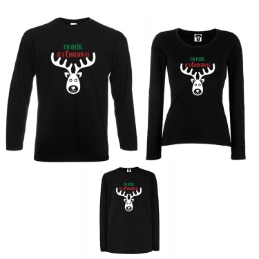 Set tricouri de familie cu maneca lunga pe alb sau negru Oh Deer it's Christmas