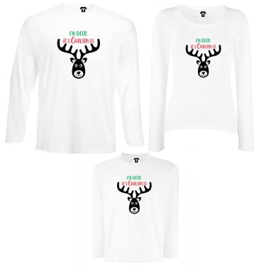 Set tricouri de familie cu maneca lunga pe alb sau negru Oh Deer it's Christmas