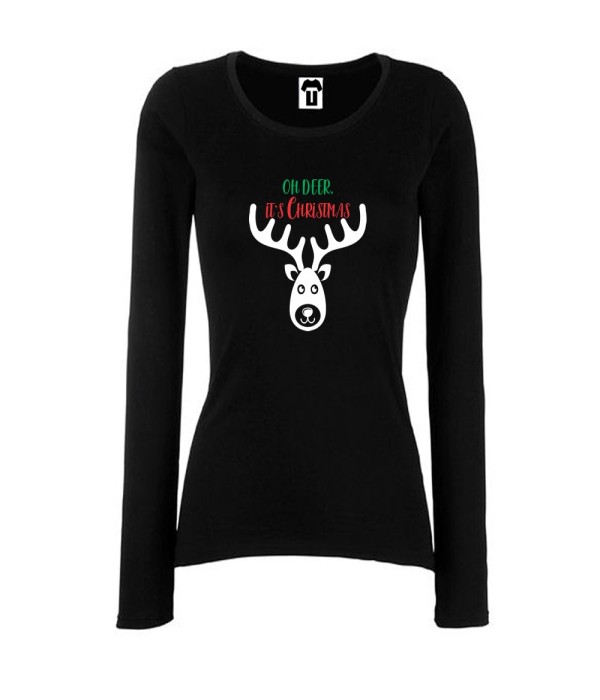 Tricou de femei cu maneca lunga pe alb sau negru Oh Deer it's Christmas