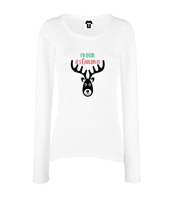 Tricou de femei cu maneca lunga pe alb sau negru Oh Deer it's Christmas