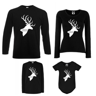 Set tricouri de familie cu maneca lunga si body pe alb sau negru Christmas is coming