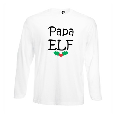 Tricou de barbat cu maneca lunga pe alb sau negru Papa Elf Tricou de barbat cu maneca lunga pe alb sau negru Papa Elf