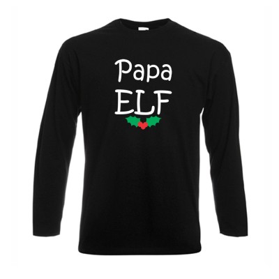 Tricou de barbat cu maneca lunga pe alb sau negru Papa Elf Tricou de barbat cu maneca lunga pe alb sau negru Papa Elf