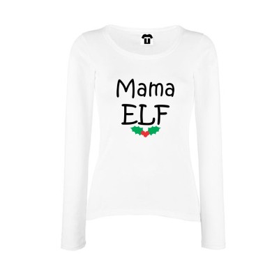Tricou de femei cu maneca lunga pe alb sau negru Mama Elf Tricou de femei cu maneca lunga pe alb sau negru Mama Elf