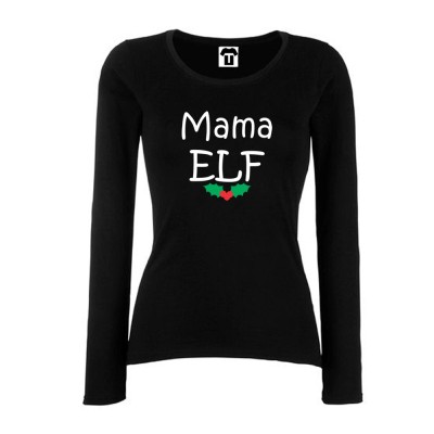 Tricou de femei cu maneca lunga pe alb sau negru Mama Elf Tricou de femei cu maneca lunga pe alb sau negru Mama Elf