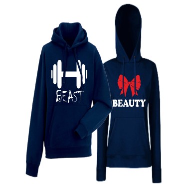 Hanorace pentru Cupluri Beast and Beauty navy