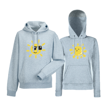 Set hanorace pentru cupluri gri Sun, Smile and Sunglasses