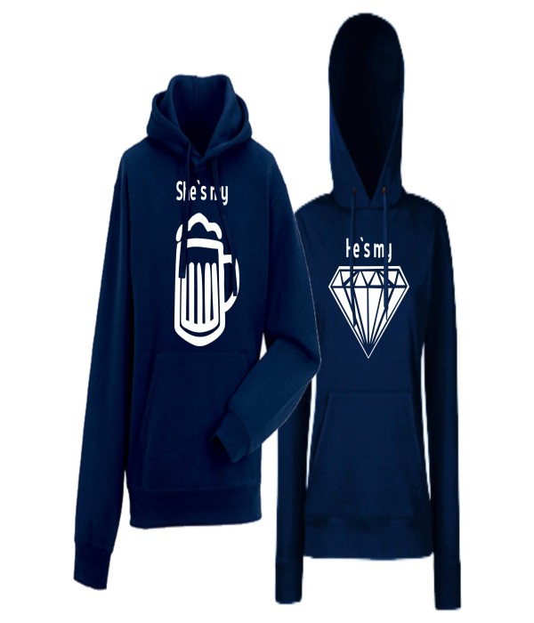 Hanorace pentru Cupluri Beer and Diamond navy Hanorace pentru Cupluri Beer and Diamond navy