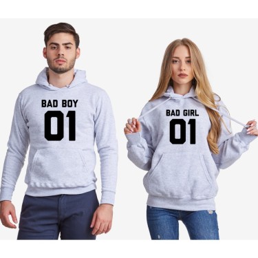 Hanorace pentru cuplu gri Bad Boy and Bad Girl