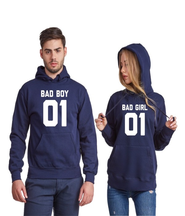Hanorace pentru cupluri Bad Boy and Bad Girl albastru inchis Hanorace pentru cupluri Bad Boy and Bad Girl albastru inchis