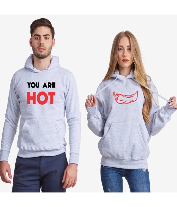 Hanorace pentru cuplu gri You are hot Hanorace pentru cuplu gri You are hot