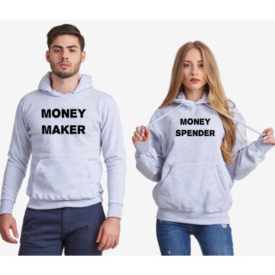 Hanorace pentru cuplu gri Money Maker and Money Spender Hanorace pentru cuplu gri Money Maker and Money Spender