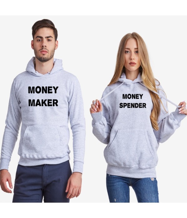 Hanorace pentru cuplu gri Money Maker and Money Spender Hanorace pentru cuplu gri Money Maker and Money Spender