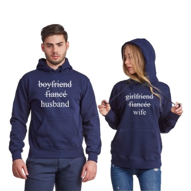 Hanorac pentru cupluri Boyfriend/Fiancé/Husband and Girlfriend/Fiancée/Wife albastru inchis