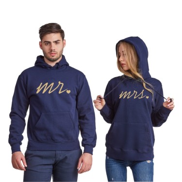 Hanorace pentru cuplu Mr and Mrs Gold albastru inchis