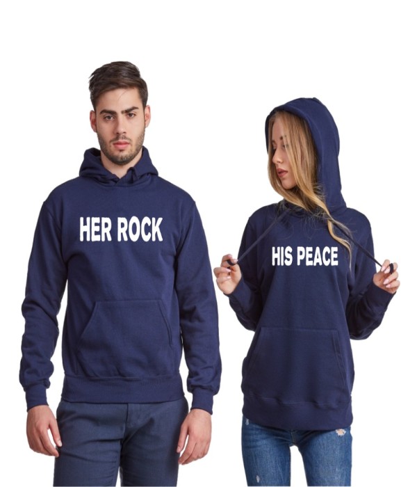 Hanorace pentru cuplu Her Rock and His Peace albastru inchis