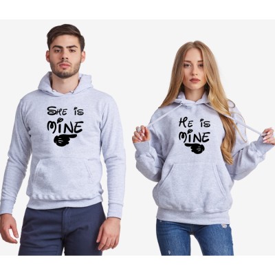 Hanorace pentru cupluri pe gri sau pe albastru inchis He is mine - She is mine