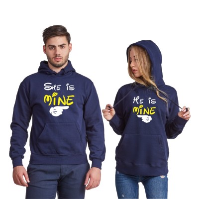 Hanorace pentru cupluri pe gri sau pe albastru inchis He is mine - She is mine