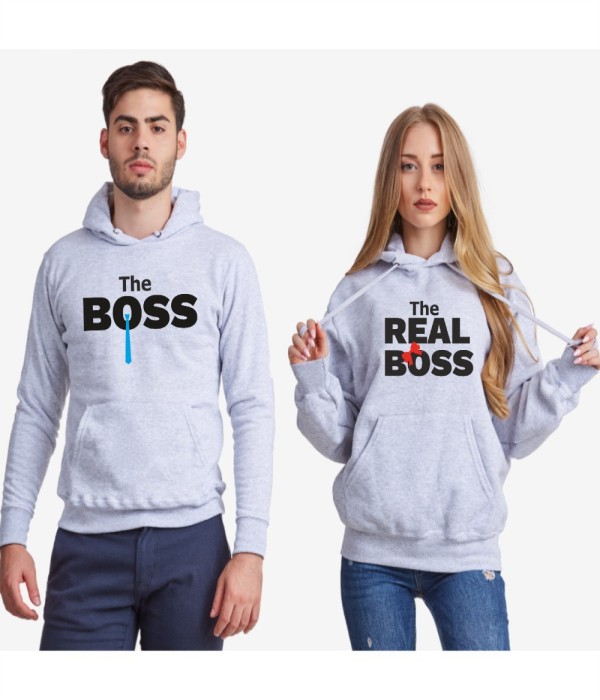 Hanorace pentru cuplu The Real Boss Tie 2019 gri