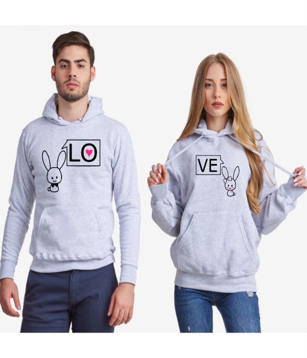 Hanorace pentru cuplu LO-VE Bunny 2019 gri Hanorace pentru cuplu LO-VE Bunny 2019 gri
