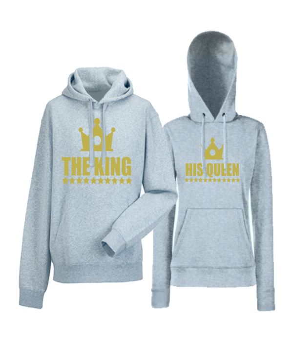 Set hanorace pentru cupluri gri The King - The Queen Set hanorace pentru cupluri gri The King - The Queen
