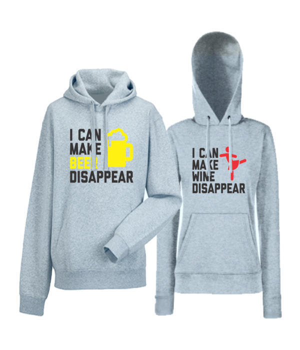 Set hanorace pentru cupluri gri I can make beer disapperar Set hanorace pentru cupluri gri I can make beer disapperar