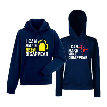 Set hanorace pentru cupluri albastru inchis I can make beer disapperar