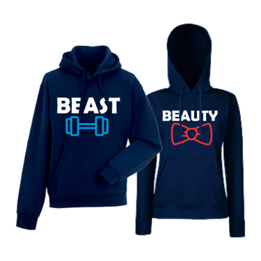 Set hanorace pentru cupluri albastru inchis Best and Beaty