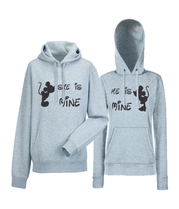 Set hanorace pentru cupluri gri She is Mine He is Mine
