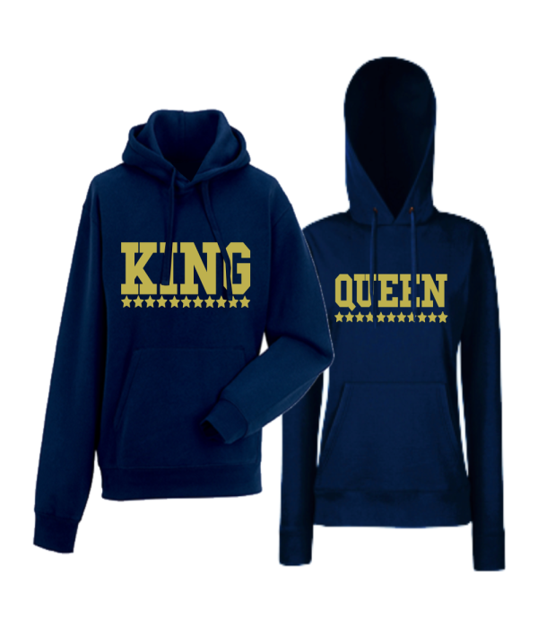Set hanorace pentru cupluri albastru inchis King - Queen