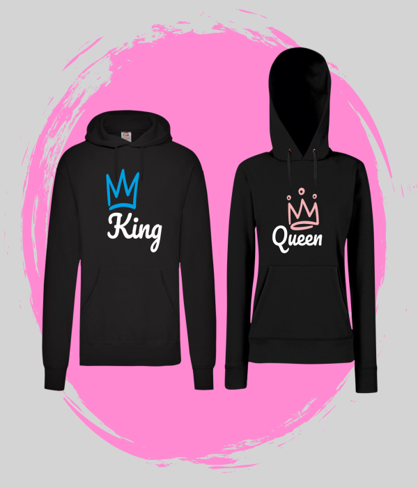 Set hanorace pentru cuplu pe negru King & Queen 6