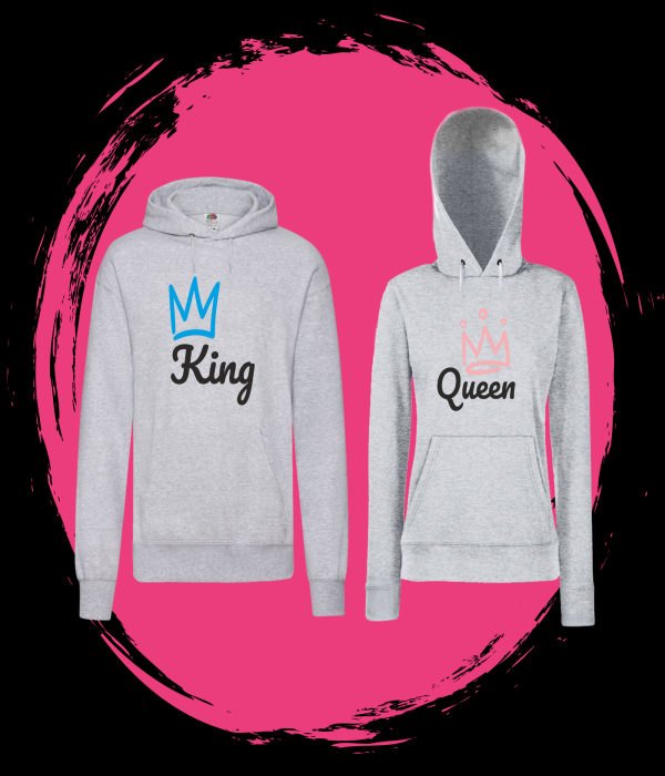 Set hanorace pentru cuplu pe gri King & Queen 6