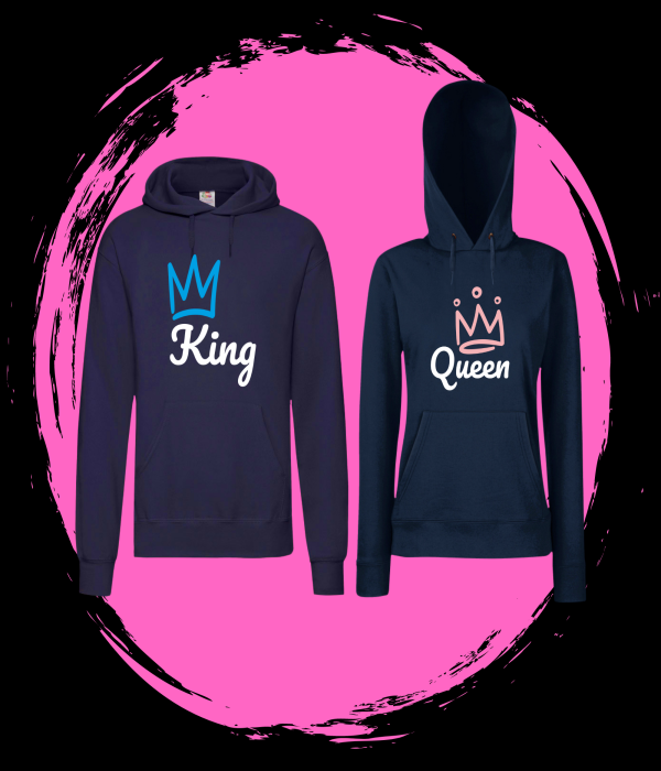 Set hanorace pentru cuplu pe albastru inchisKing & Queen 6