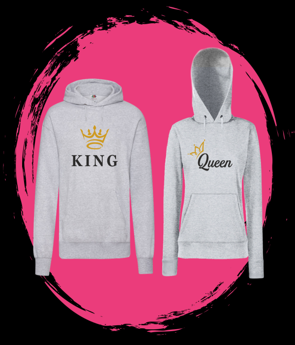Set hanorace pentru cuplu pe gri King & Queen 5