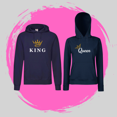Set hanorace pentru cuplu pe negru King & Queen 5