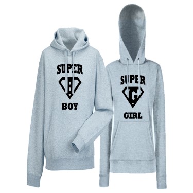 Hanorace pentru Cupluri SuperBoy SuperGirl gri Hanorace pentru Cupluri SuperBoy SuperGirl gri