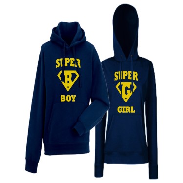 Hanorace pentru Cupluri SuperBoy SuperGirl navy Hanorace pentru Cupluri SuperBoy SuperGirl navy