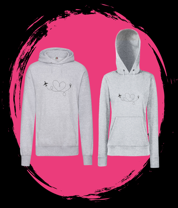 Set hanorace pentru cuplu pe gri Travel Couple