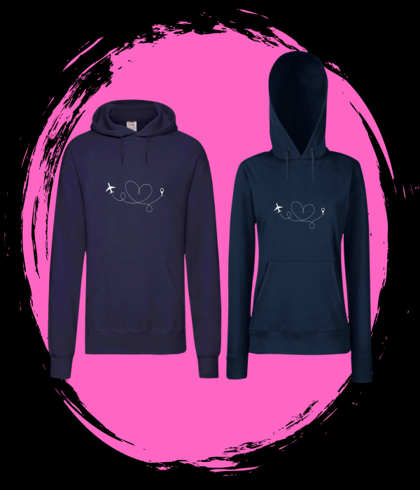 Set hanorace pentru cuplu pe albastru inchis Travel Couple