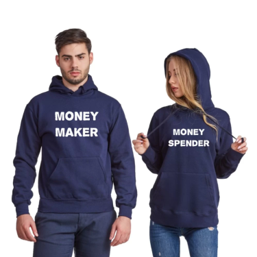 Hanorace pentru cuplu gri Money Maker and Money Spender