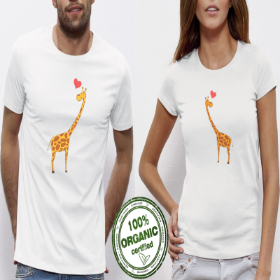 Tricouri pentru cupluri alb Giraffes in Love