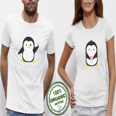 Tricouri pentru cupluri alb Penguin Love Tricouri pentru cupluri alb Penguin Love