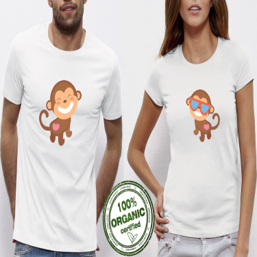 Tricouri pentru cupluri Monkey in Love alb Tricouri pentru cupluri Monkey in Love alb
