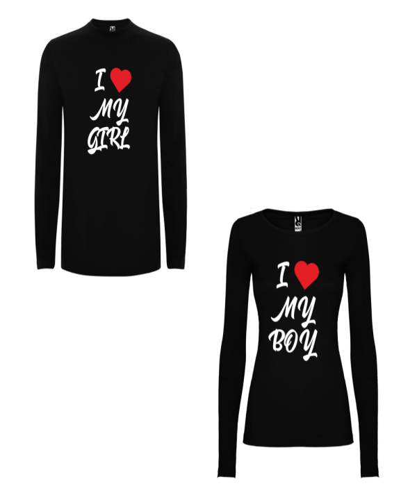 Set tricouri pentru cuplu cu maneca lunga I Love My Boy Set tricouri pentru cuplu cu maneca lunga I Love My Boy