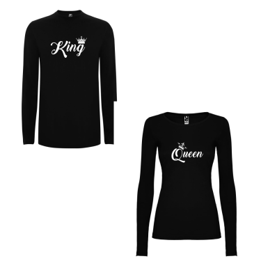 Set tricouri pentru cuplu cu maneca lunga King & Queen 4 Set tricouri pentru cuplu cu maneca lunga King & Queen 4