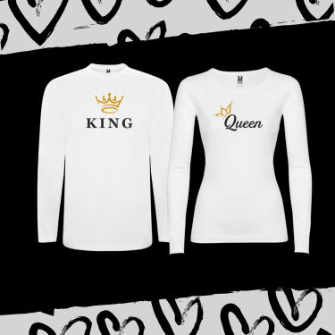 Set tricouri pentru cuplu cu maneca lunga King & Queen 5 Set tricouri pentru cuplu cu maneca lunga King & Queen 5