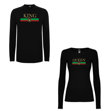 Set tricouri pentru cuplu cu maneca lunga King & Queen RG Set tricouri pentru cuplu cu maneca lunga King & Queen RG