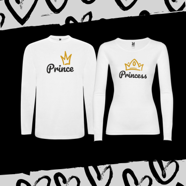 Set tricouri pentru cuplu cu maneca lunga Prince & Princess