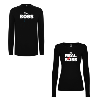 Set tricouri pentru cuplu cu maneca lunga The Real Boss Tie 2019
