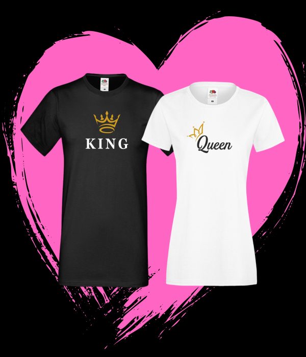 Tricouri pentru cuplu pe alb si negru King & Queen 5